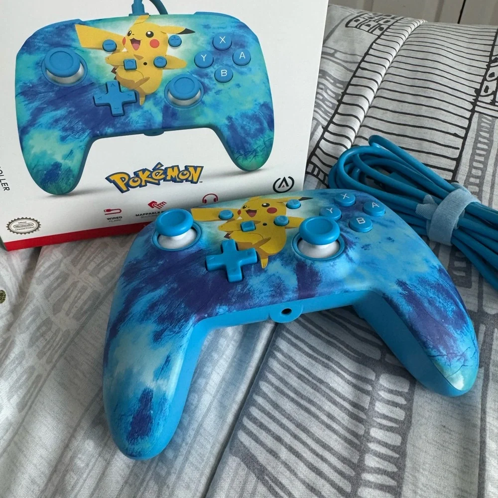 Nintendo Blue Tie-Dye Pikachu Wired Controller for Switch